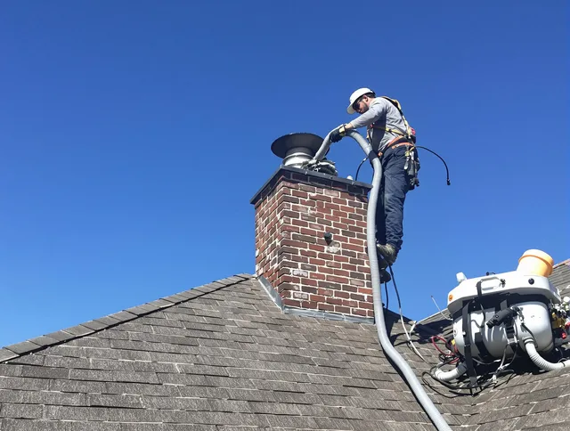 Dedicated Glocester Chimney Sweep team member cleaning a chimney in Glocester, RI