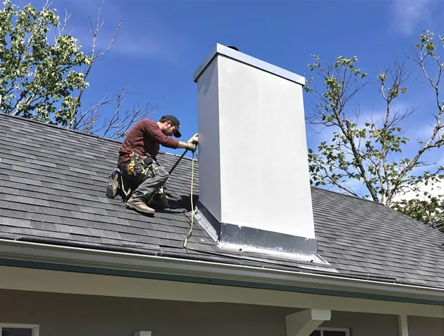 Glocester Chimney Sweep team member finishing chimney construction in Glocester, RI