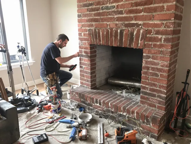 Glocester Chimney Sweep specialist finalizing chimney liner service in Glocester, RI